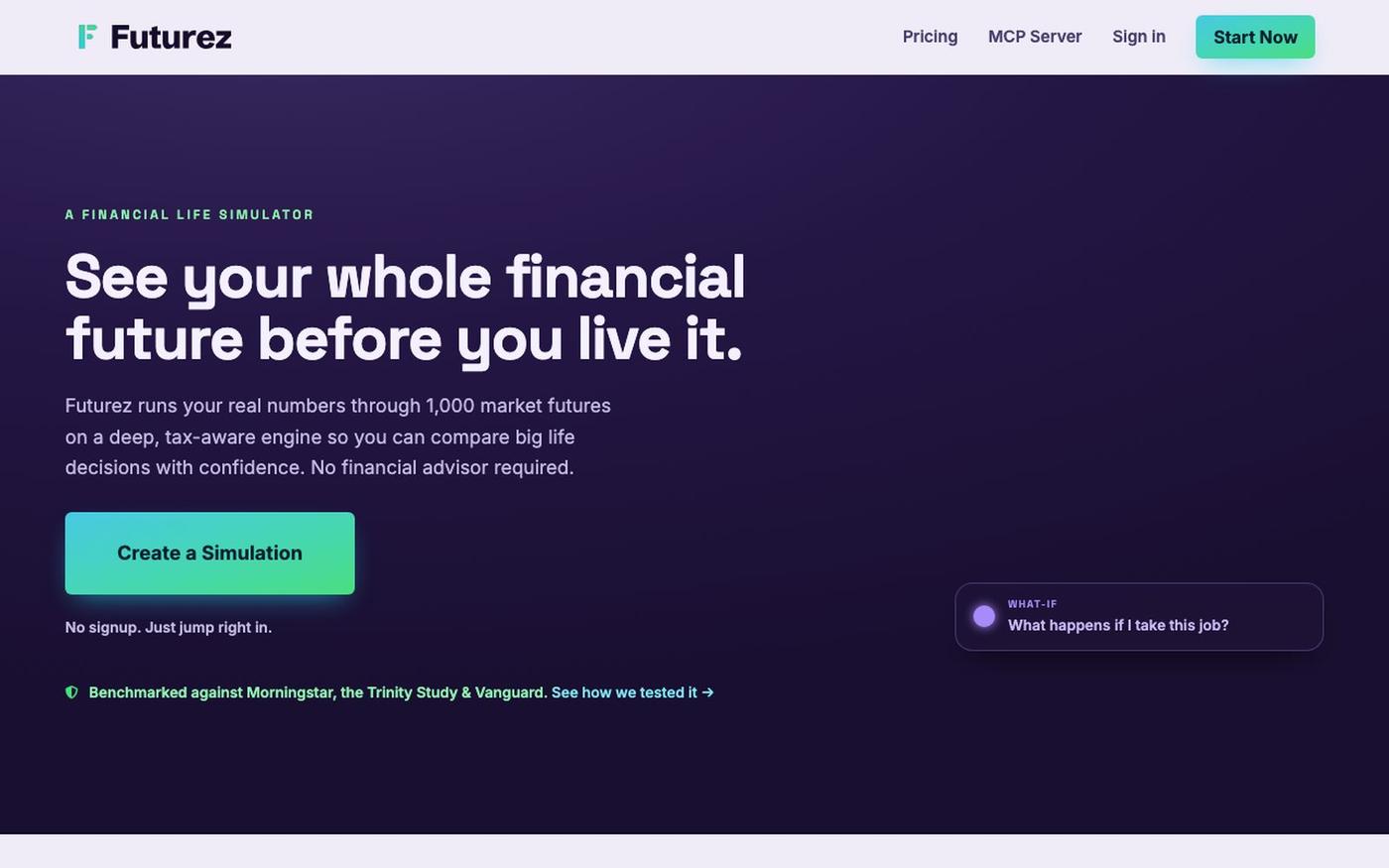 Futurez — Financial Life Simulator for Retirement & Big Decisions — screenshot