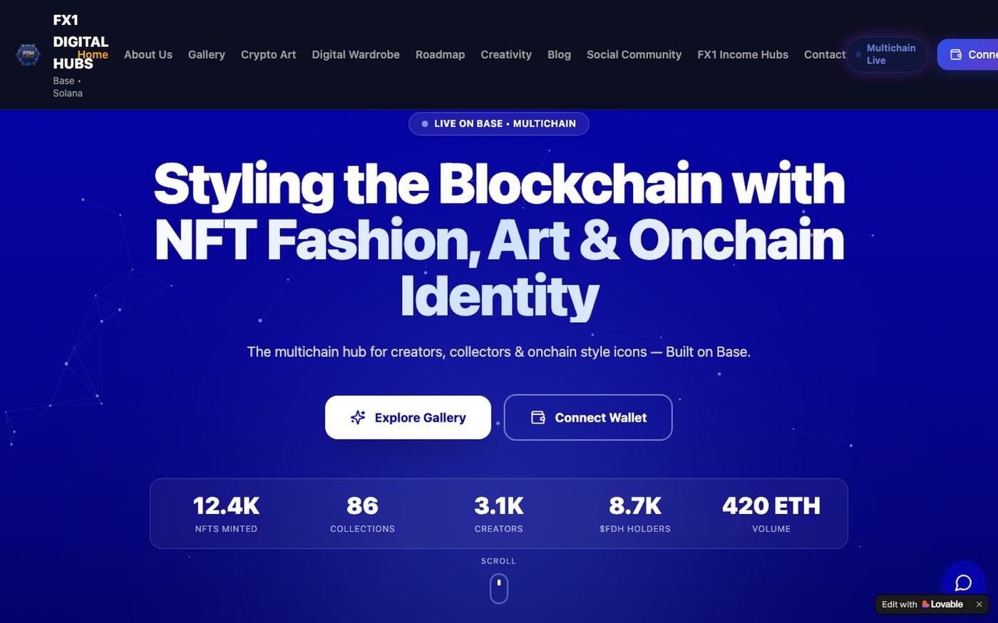 FX1 Digital Hubs – Multichain Web3 NFT Marketplace & Social Network — screenshot