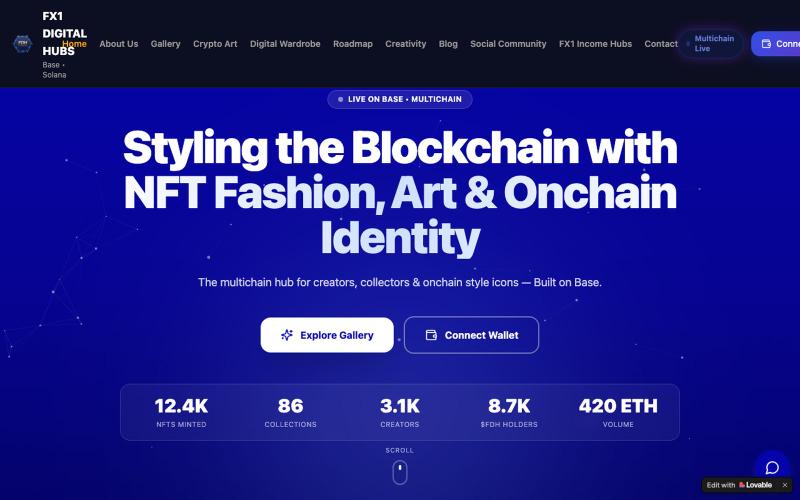 FX1 Digital Hubs – Multichain Web3 NFT Marketplace & Social Network — screenshot