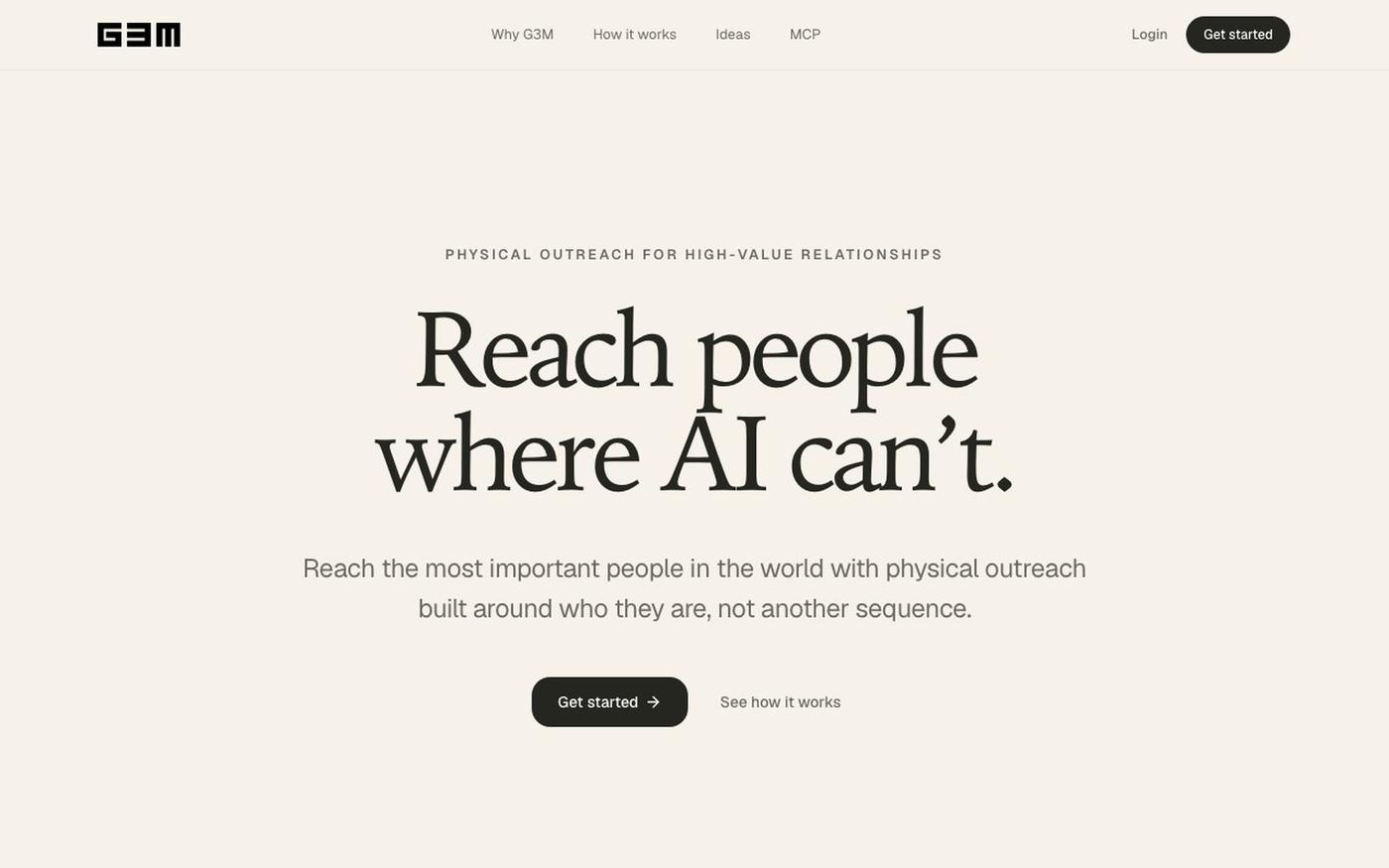 G3M — Reach people where AI can’t — screenshot