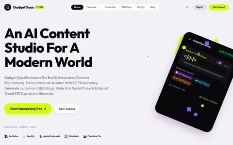 GadgetGyan — AI Audio & Video Transcription, SEO Blog Generator & Creator Studio — screenshot