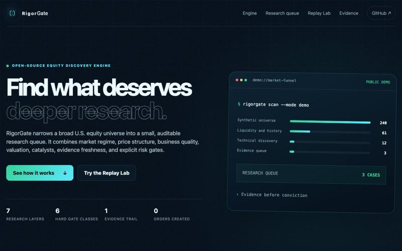 RigorGate — Audit-first equity discovery — screenshot