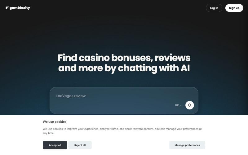 Gamblexity | Free AI-Powered search engine for online gambling — screenshot