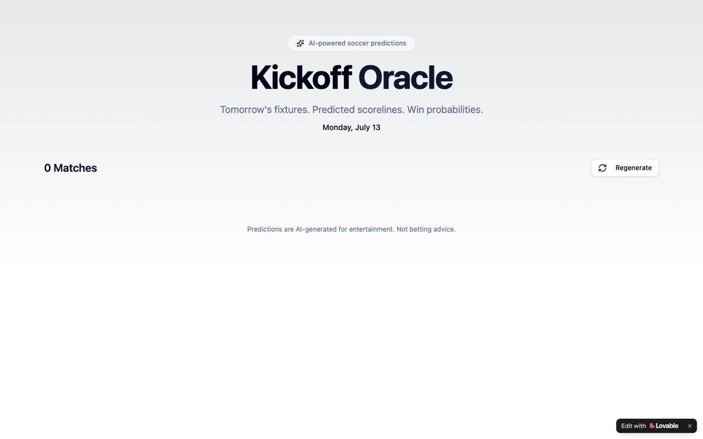 Kickoff Oracle — AI Soccer Predictions for Tomorrow — screenshot