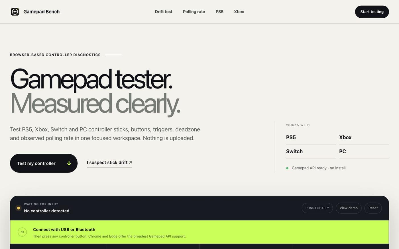 Gamepad Tester – Test Controllers Online | Gamepad Bench — screenshot