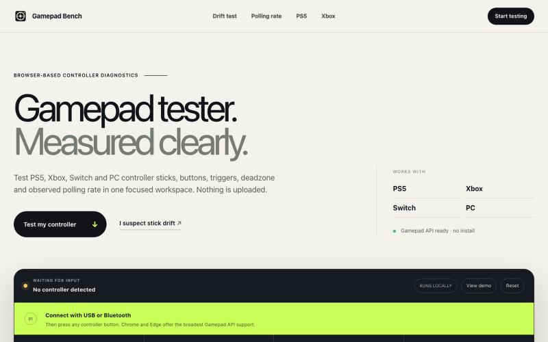 Gamepad Tester – Test Controllers Online | Gamepad Bench — screenshot