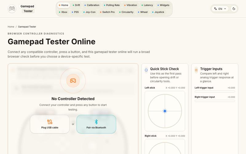 Gamepad Tester Online - Browser Controller Test — screenshot