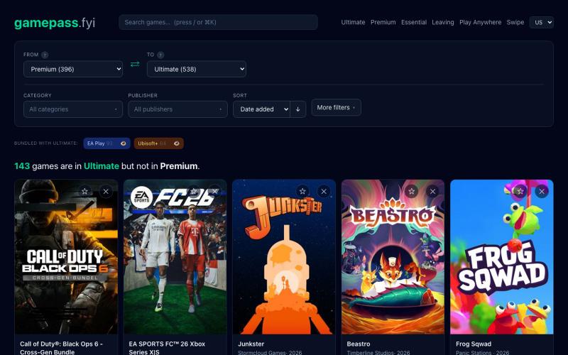 gamepass.fyi — Game Pass tier diff — screenshot