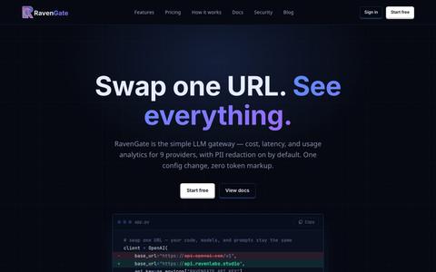 RavenGate — Simple LLM Gateway: Cost, Latency & PII Analytics — screenshot