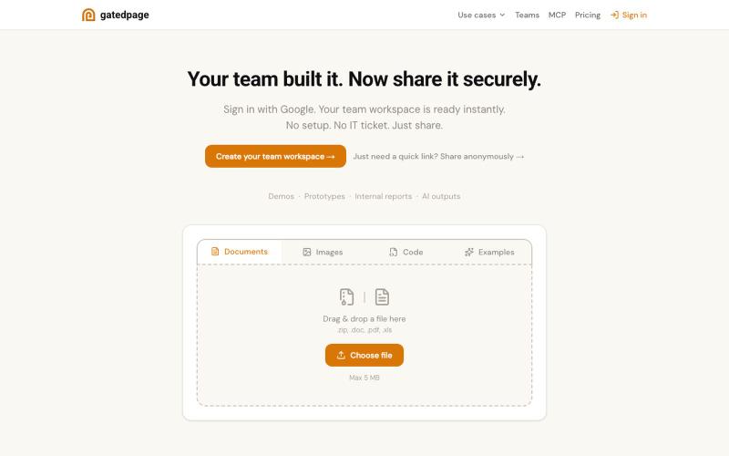 Gatedpage — Host & share your work online — screenshot
