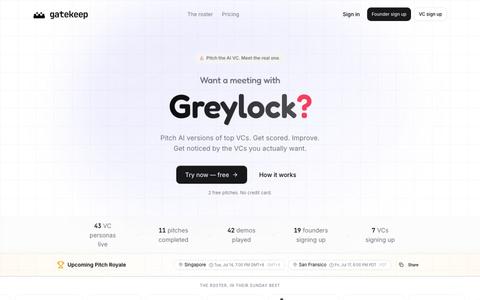 Gatekeep — Pitch the AI VC. Meet the real one. — screenshot