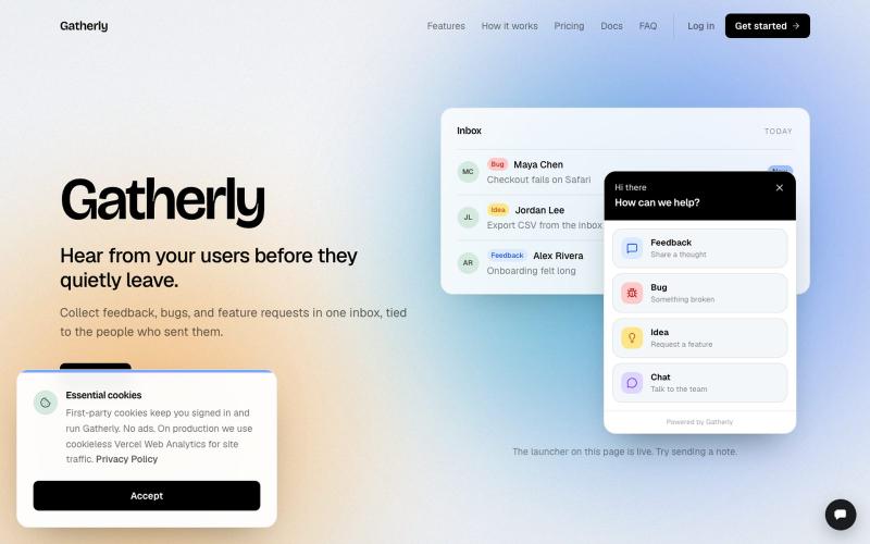 Gatherly, Hear from your users before they quietly leave — screenshot