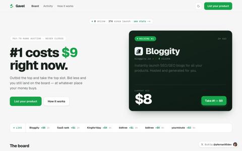 Gavel — the board is for sale — screenshot
