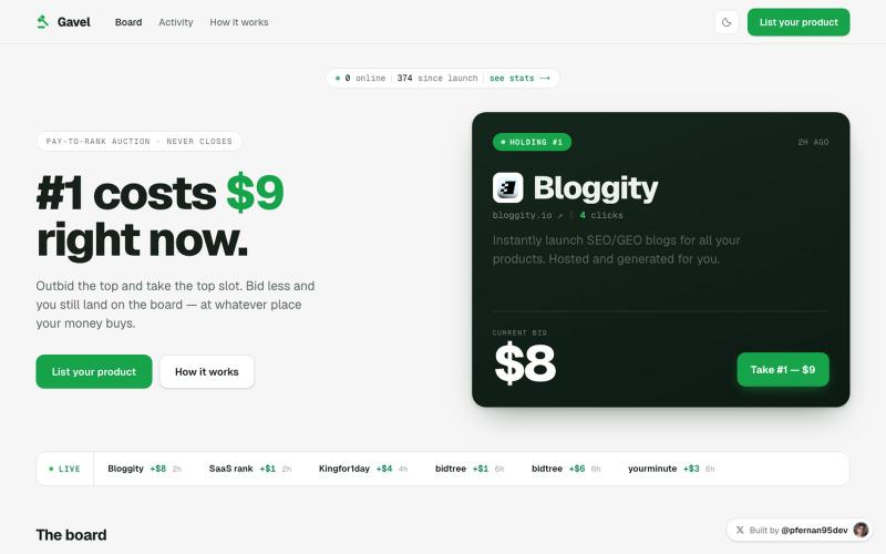 Gavel — the board is for sale — screenshot