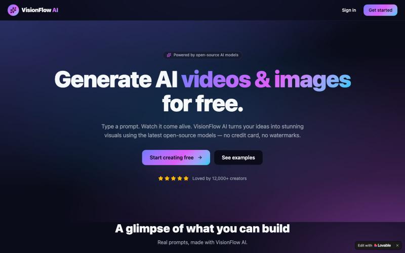 VisionFlow AI — Free AI Image & Video Generator — screenshot