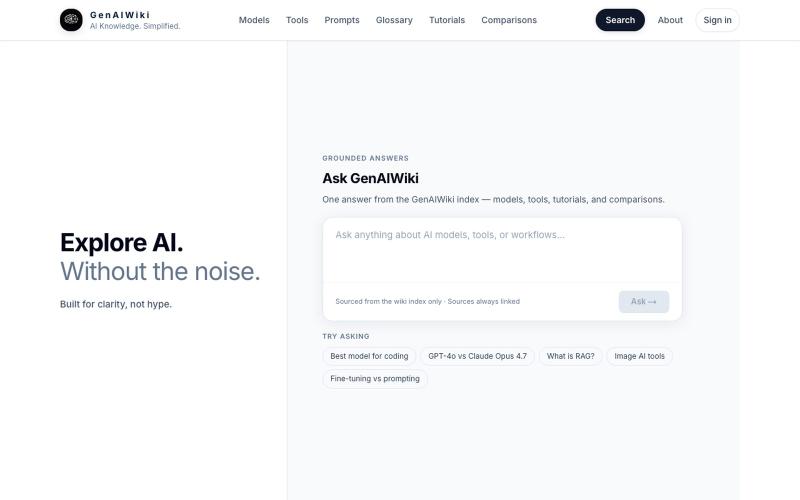 GenAIWiki — Explore AI Without the Noise — screenshot