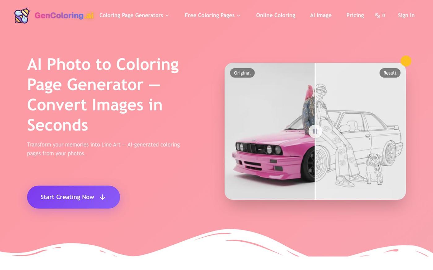 AI Photo to Coloring Page Generator | GenColoring — screenshot