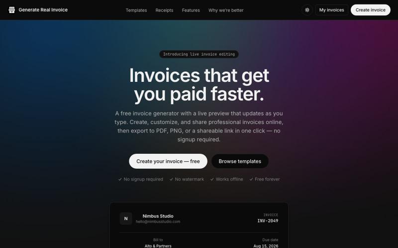 Free Invoice Generator Online — Generate Real Invoice — screenshot