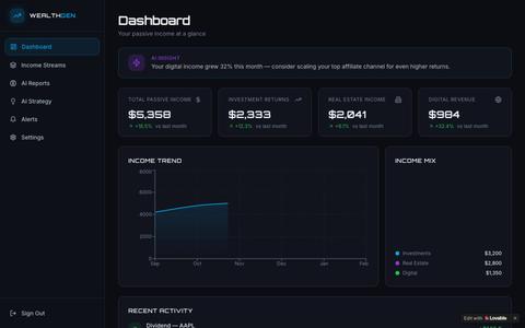 WealthGen — AI Passive Income Dashboard — screenshot