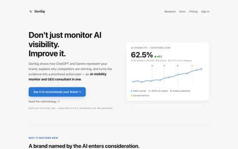 GenSig — AI visibility monitor & GEO consultant for ChatGPT and Gemini — screenshot