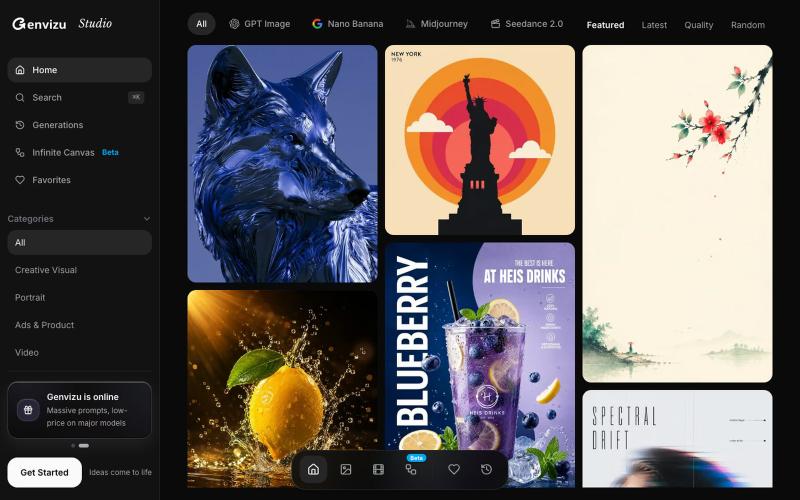 Genvizu — AI image, video, and prompt generation studio — screenshot