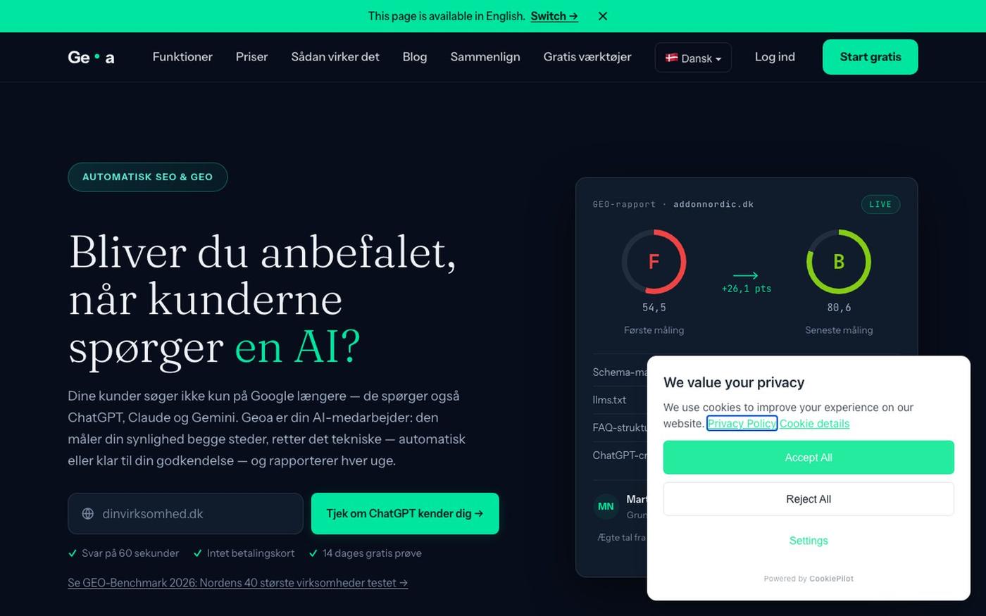 Bliv synlig på Google — og anbefalet af ChatGPT | Geoa — screenshot