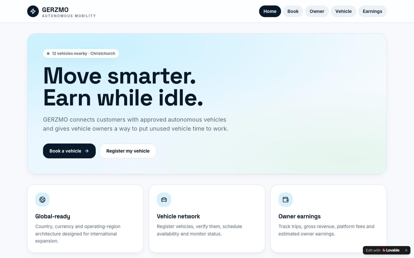 GERZMO — Autonomous Mobility Marketplace — screenshot