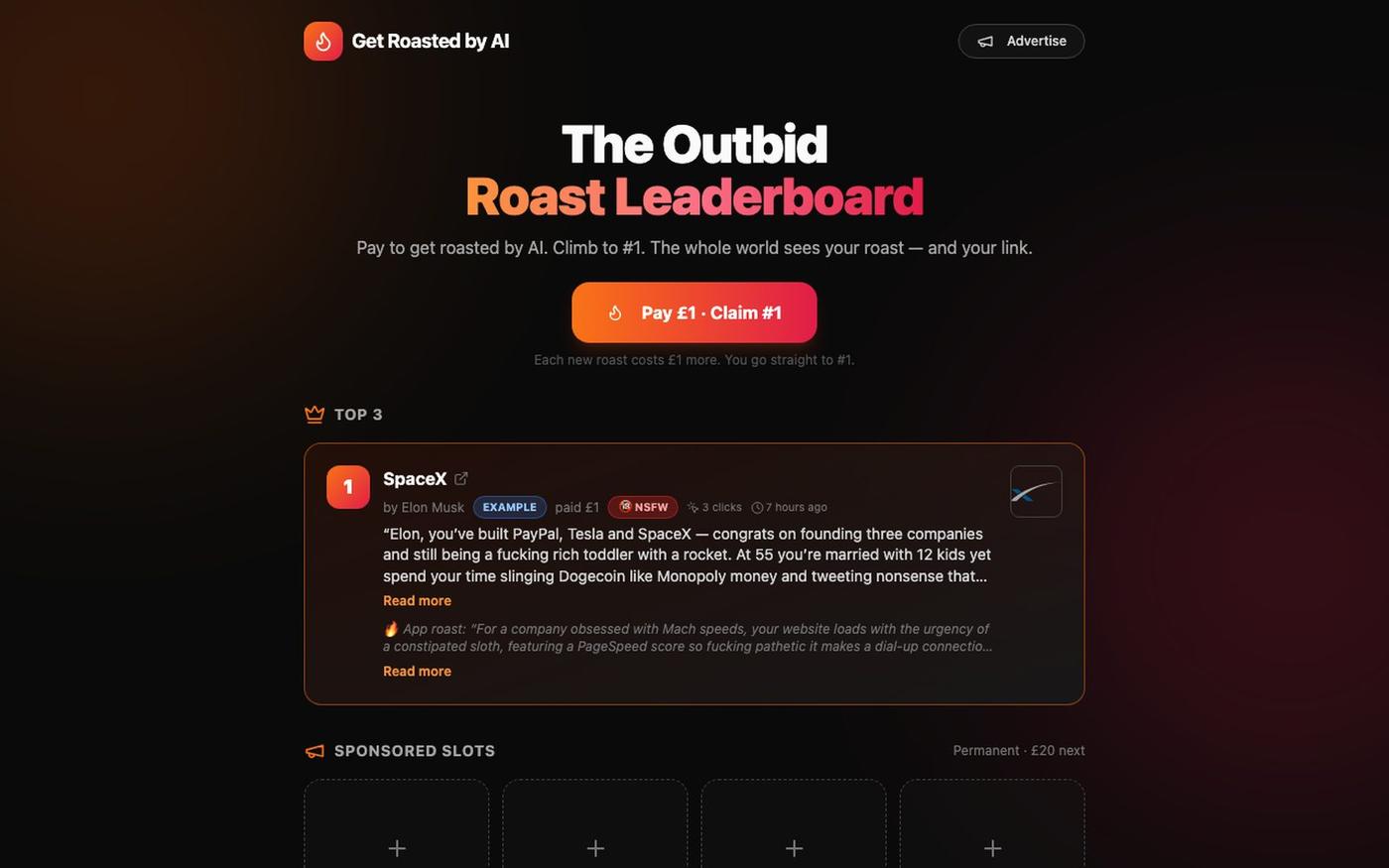 Get roasted — screenshot