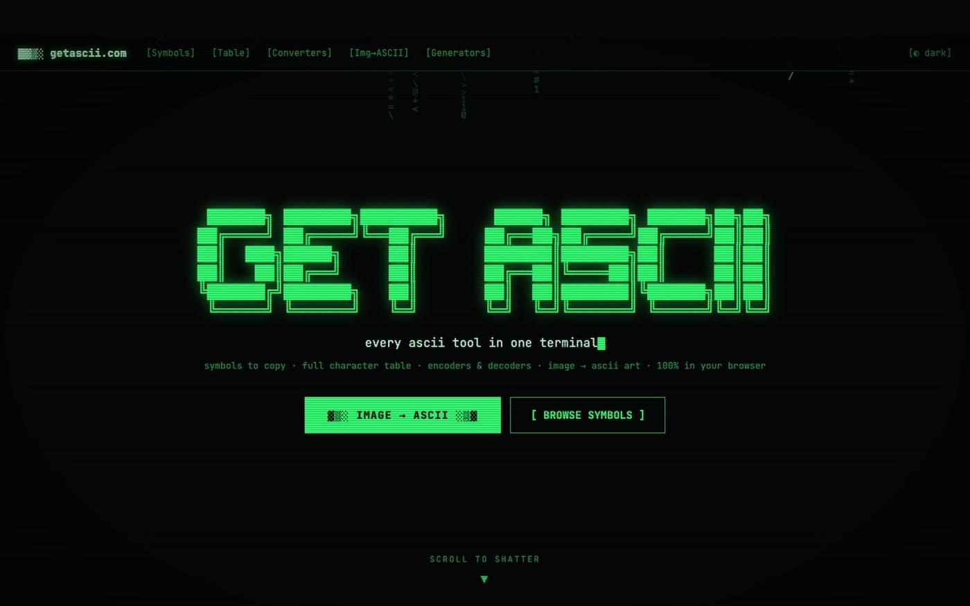 getascii.com — every ASCII tool in one terminal — screenshot