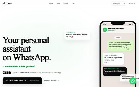 Aster | Lembretes e Controle de Gastos pelo WhatsApp — screenshot