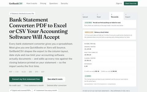Bank Statement Converter: PDF to CSV & Excel | GetBankCSV — screenshot