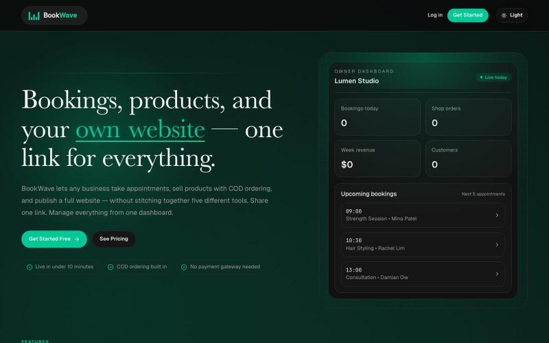 BookWave — Booking System, Online Shop & Website Builder for Local Businesses — screenshot
