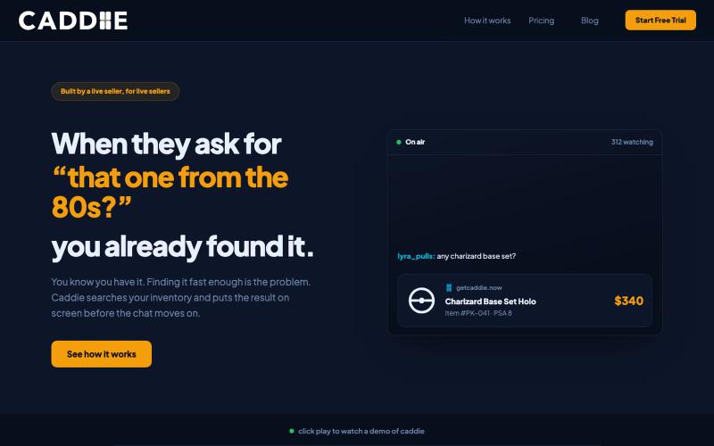 Caddie — Live inventory overlay for stream sellers — screenshot