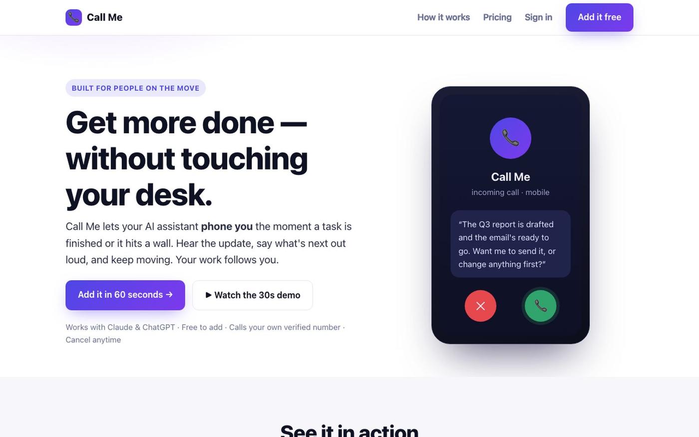 Call Me — your AI assistant calls you when the work's done — screenshot