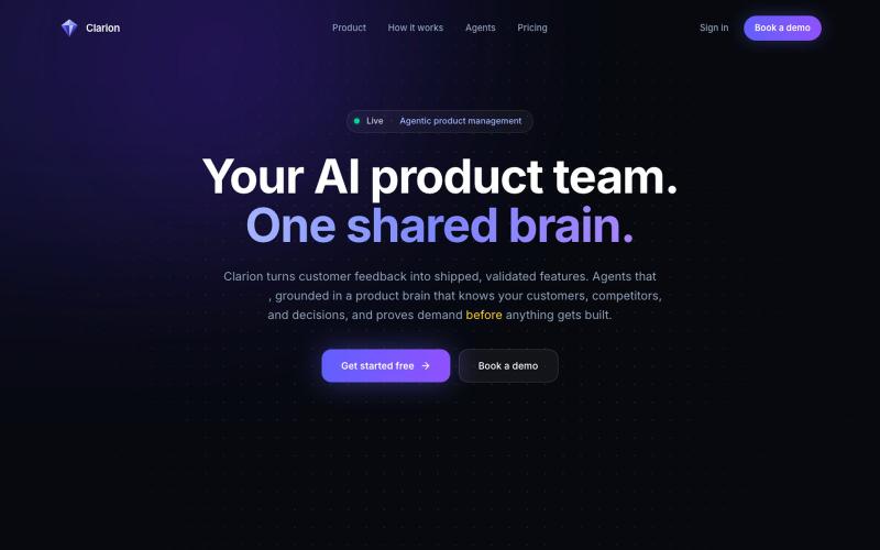 Clarion · Your AI product team. One shared brain. — screenshot