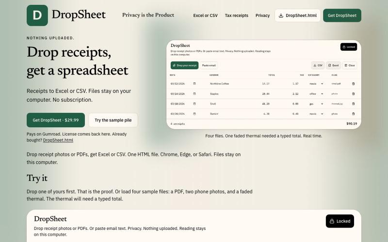 DropSheet — Drop receipts. Get a spreadsheet. — screenshot