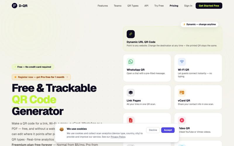 QR Code Generator with Scan Analytics — Dynamic, $5/mo — screenshot