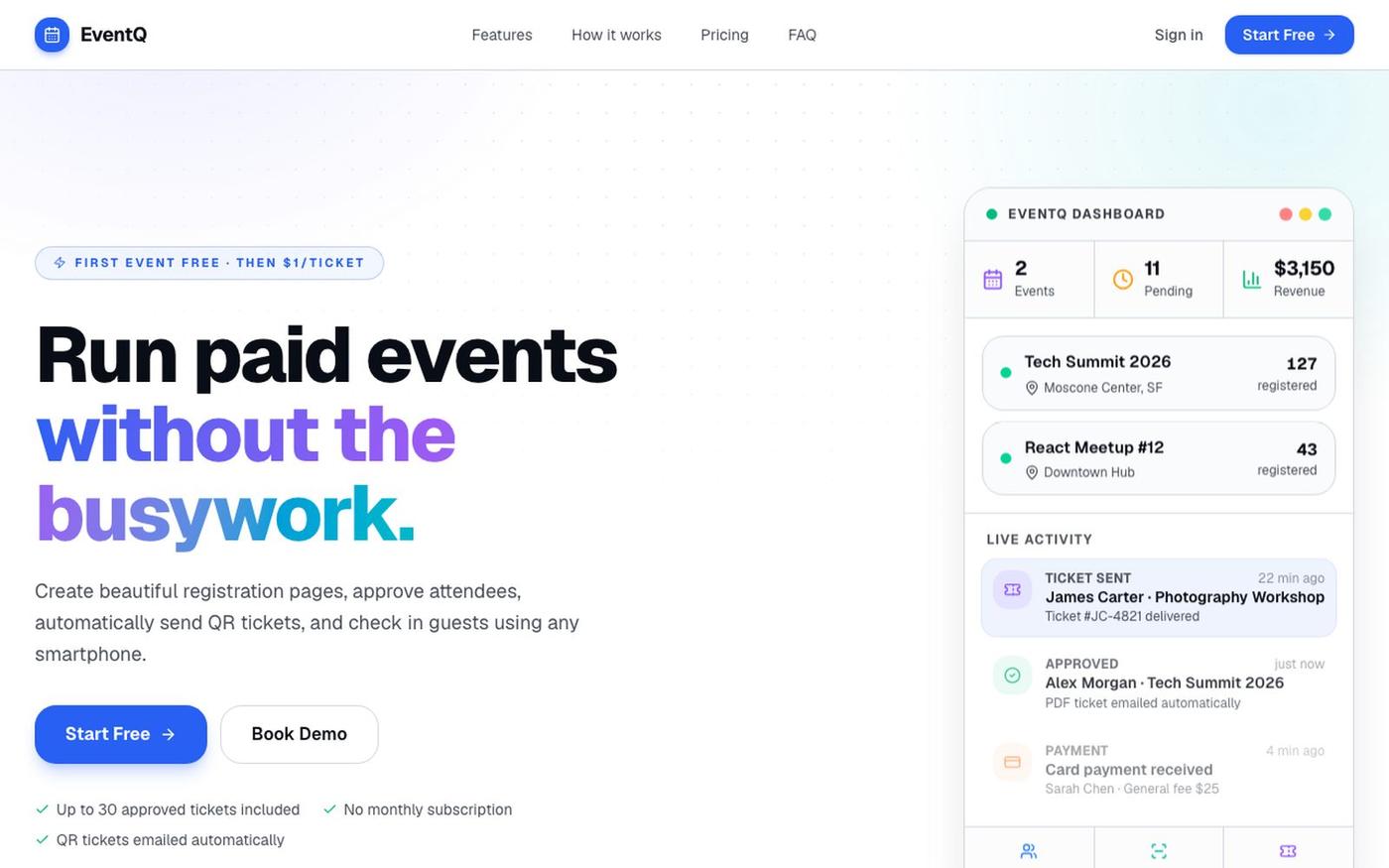 EventQ — Run Paid Events Without the Busywork — screenshot