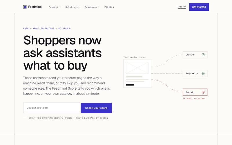 Feedmind · See what AI assistants can read on your store — screenshot