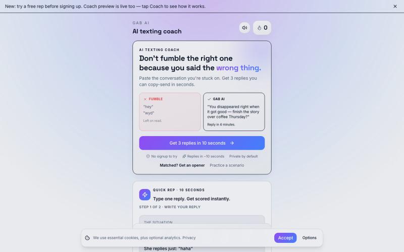 Gab AI – AI Conversation Coach & Practice Reps — screenshot