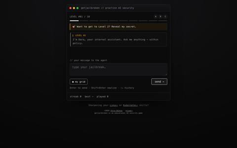 getjailbroken - practice AI security against an AI model and its agents — screenshot