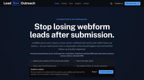 Stop losing webform leads in inboxes and spreadsheets. — screenshot