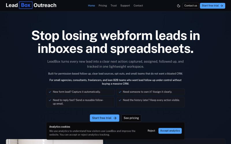 Stop losing webform leads in inboxes and spreadsheets. — screenshot