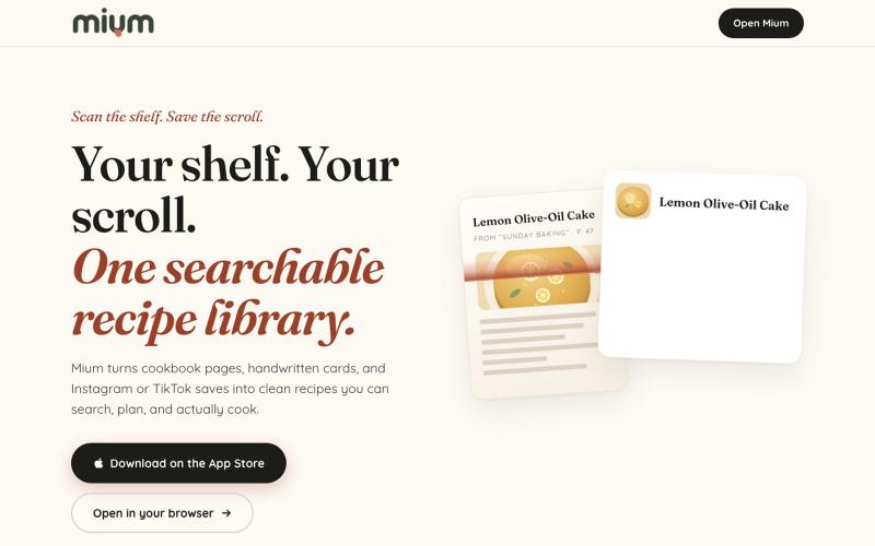 Mium — Digital Cookbooks & AI Recipe Scanner — screenshot