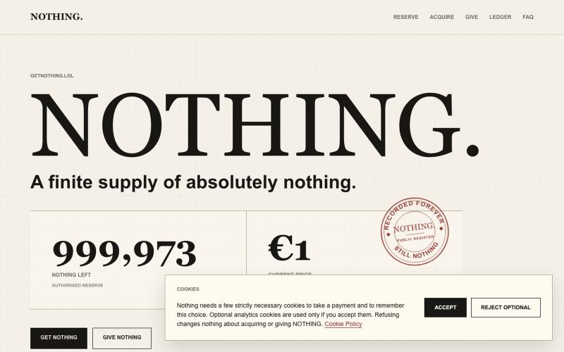 NOTHING. | A finite supply of absolutely nothing. — screenshot