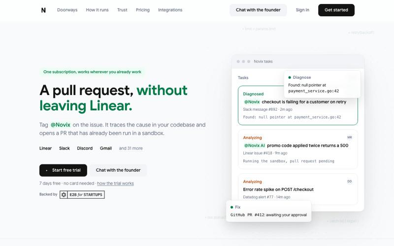 Novix: a pull request you approve, without leaving your tools — screenshot
