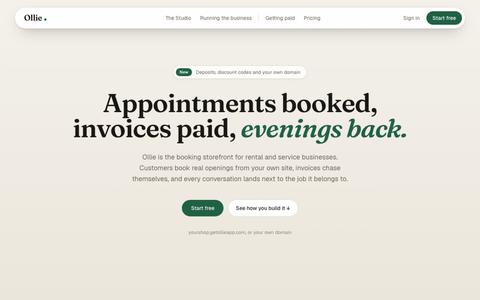 Ollie — booking storefronts for local businesses — screenshot