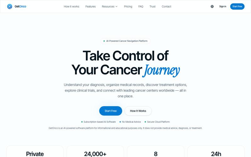 GetOnco | AI Medical Records & Cancer Care Assistant — screenshot