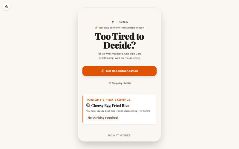 OneDish - Stop Thinking. Just Cook. — screenshot