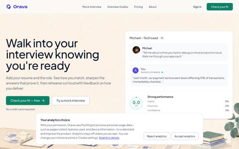 AI Interview Prep with Voice Mock Interviews | Orava — screenshot